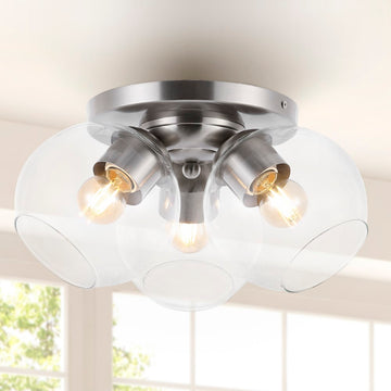 Iris 11.5" Farmhouse Rustic Iron/Glass LED Semi Flush Mount - JONATHAN Y